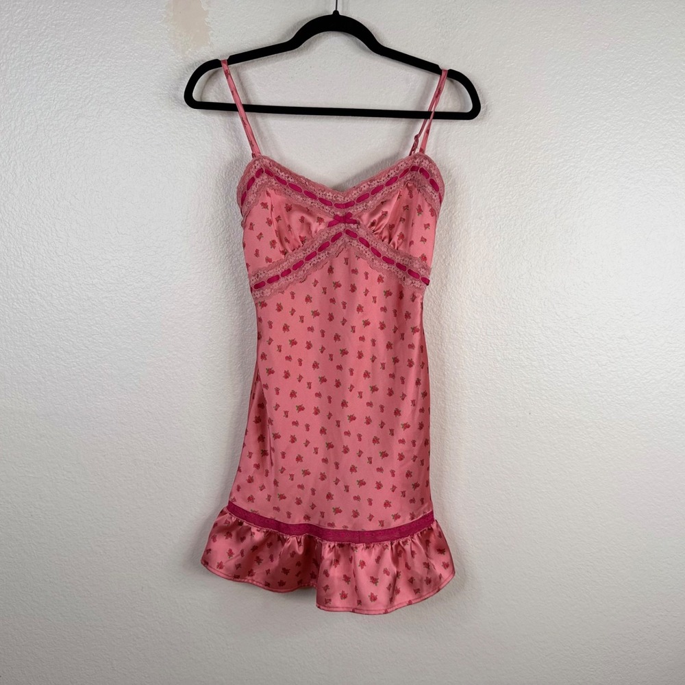 Betsey Johnson x Forever 21 Pink Floral Satin Lace Mini Len Slip Dress XS